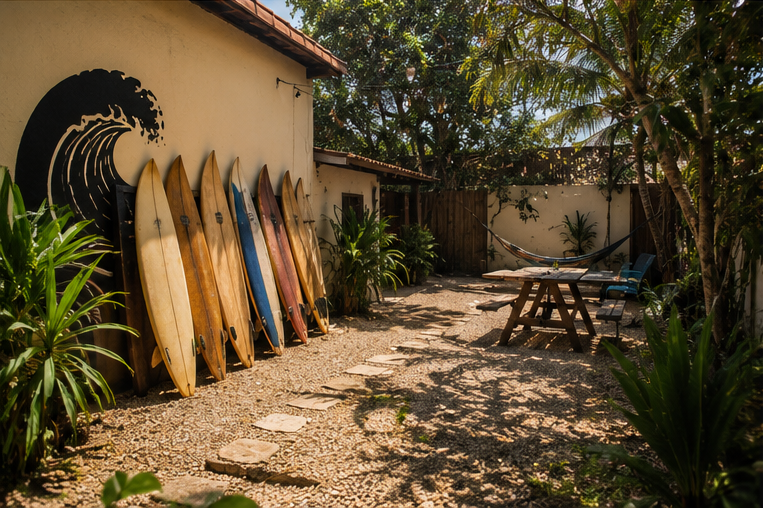 Sunny patio at Pé na Areia Hostel